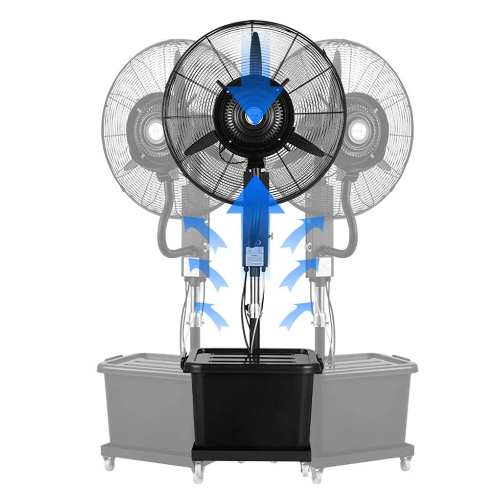Ventilador de refrigeración industrial con niebla de agua de alta potencia para humidificación y refrigeración comercial al aire libre