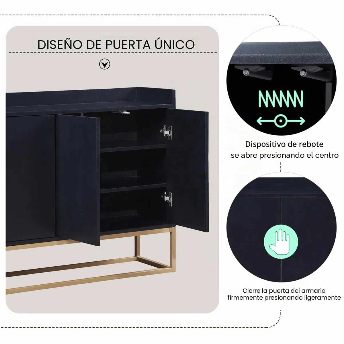 FEEOHOME - Aparador bajo, mueble de almacenamiento con patas de metal, mueble de cocina con 4 puertas y estantes ajustables, armario de cocina, 120 x 30 x 80 cm, para comedor, salón (Negro)