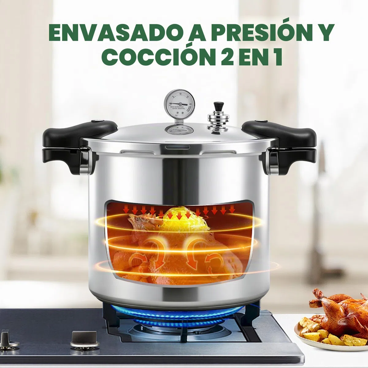 Huanyu Olla a presión de 22 litros con pesas de presión de 5, 10 y 15 PSI, compatible con cocinas de inducción y de gas. Olla a presión multifunción y ollas a presión para conservas