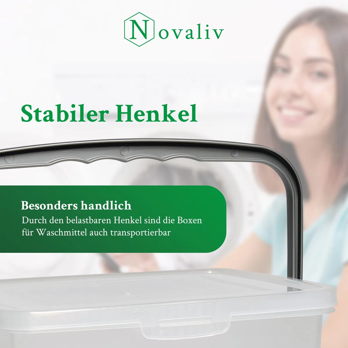 Novaliv 5 cajas de detergente con tapa de 7 litros, transparente, 23,5 x 18 x 26,5 cm, caja de almacenamiento en polvo con asa, para detergente y detergente