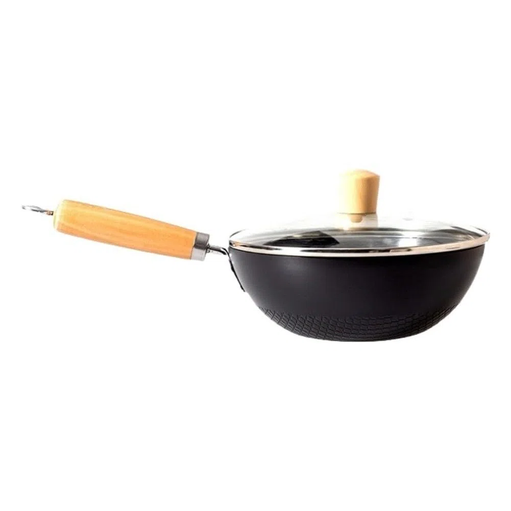 Wok de hierro sin revestimiento de 20 cm para cocina de inducción, sartén individual de estilo japonés con superficie y mango de agarre cómodo