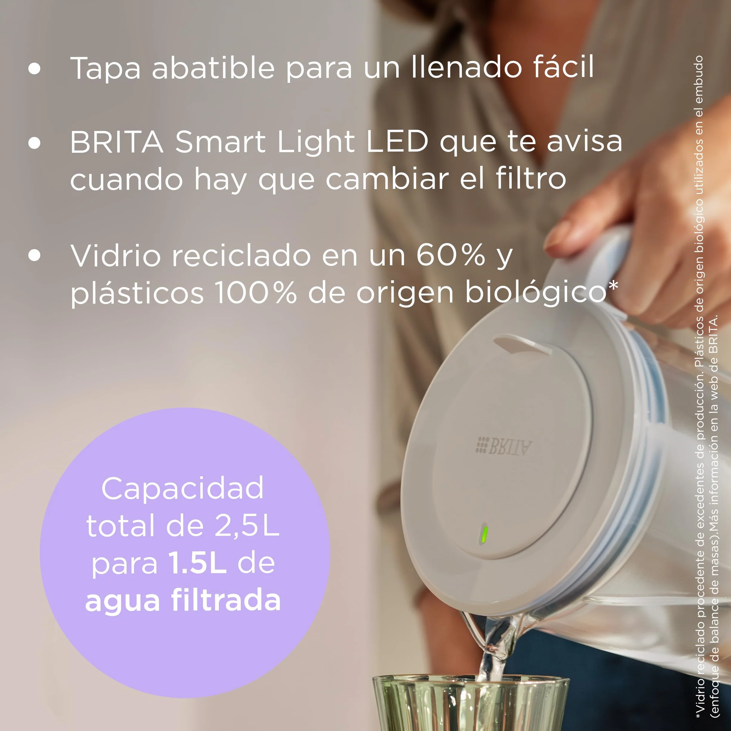 BRITA Jarra de cristal azul (2,5L) incl. 1x filtro MAXTRA PRO Pure Performance Diseño premium con tapa abatible de fácil llenado e indicador, que reduce la cal, el cloro y las impurezas