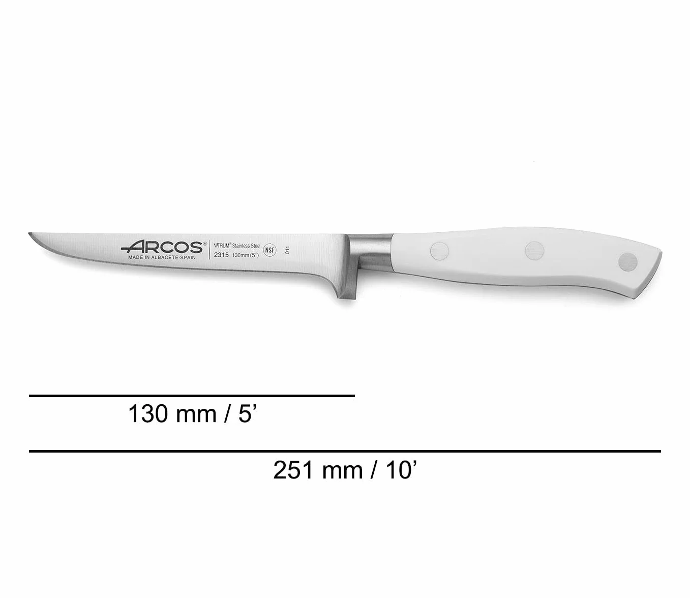 Arcos Serie Riviera Blanc - Set de Deshuesador, Jamonero y Chaira, Acero Inoxidable, Blanco, 50x20x5 cm, 3 Unidades
