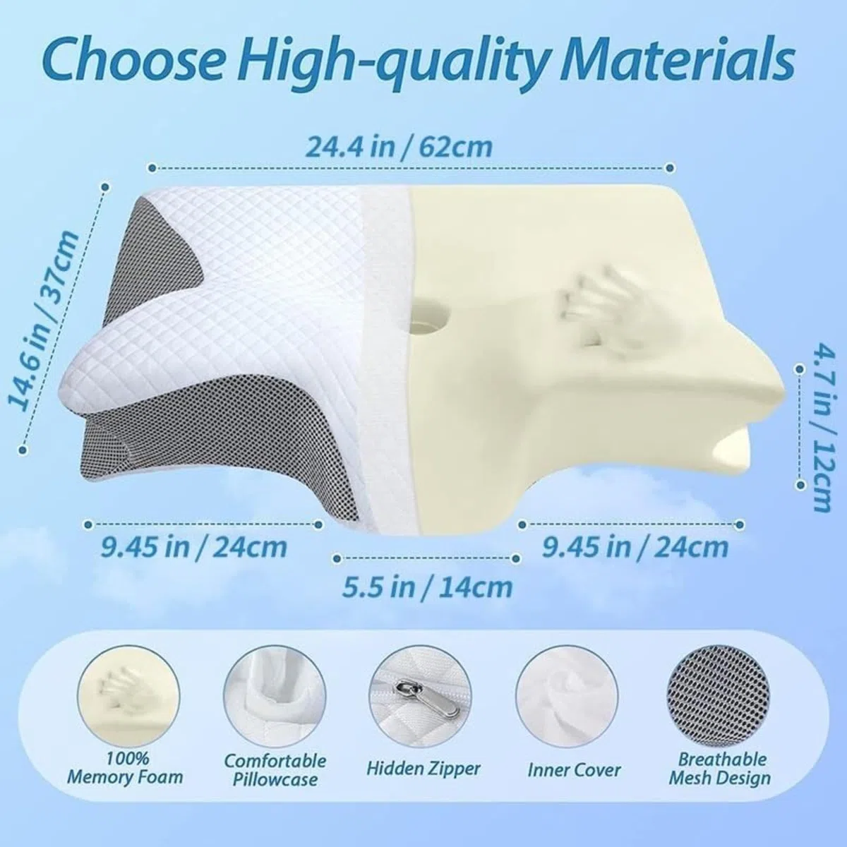 Almohada ortopédica antironquidos para la apnea del sueño, soporte para el cuello, espuma viscoelástica transpirable para todas las posiciones de sueño, adultos