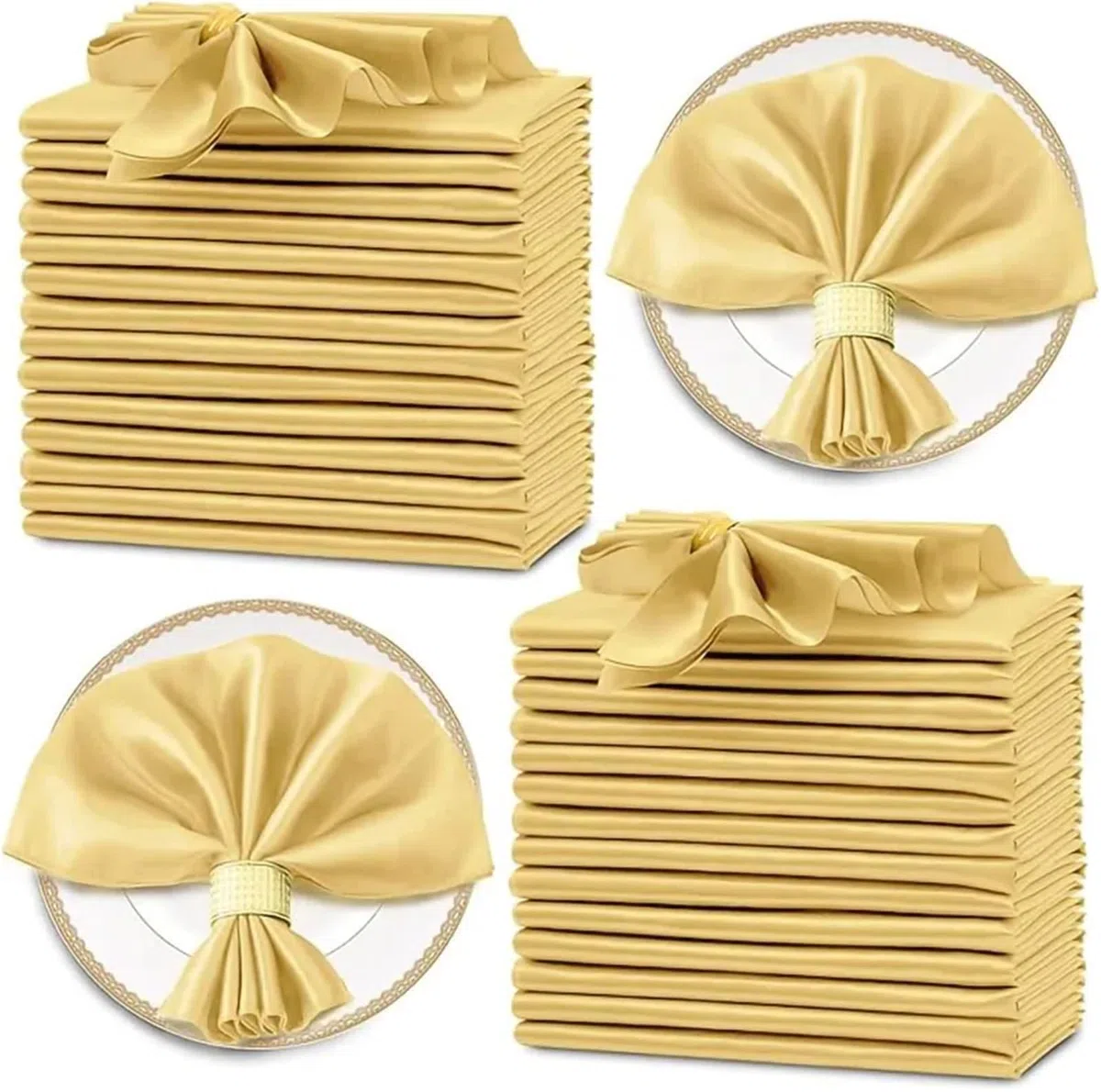 Servilletas de Mesa de algodón, Servilletas cuadradas de satén 50 Uds. 30x30cm Multicolor for Banquete Boda(Golden)