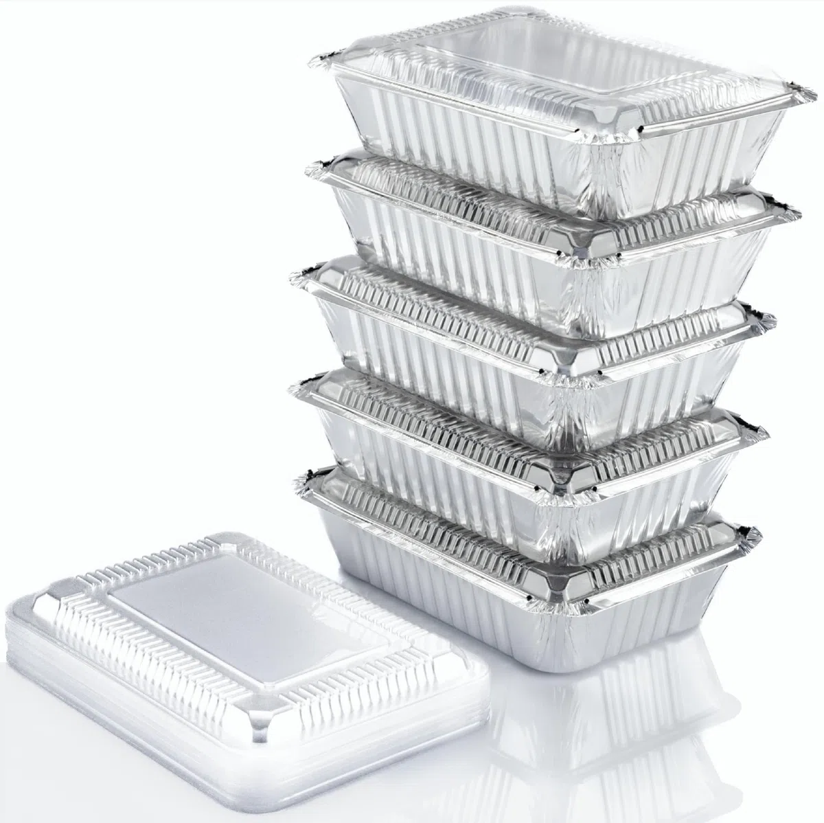 Spare Essentials Recipientes de aluminio de 2.2 libras con tapas de 8.5 x 6 pulgadas, sartenes desechables para llevar, hornear, congelar, almacenar alimentos, sartenes de aluminio, recipientes para