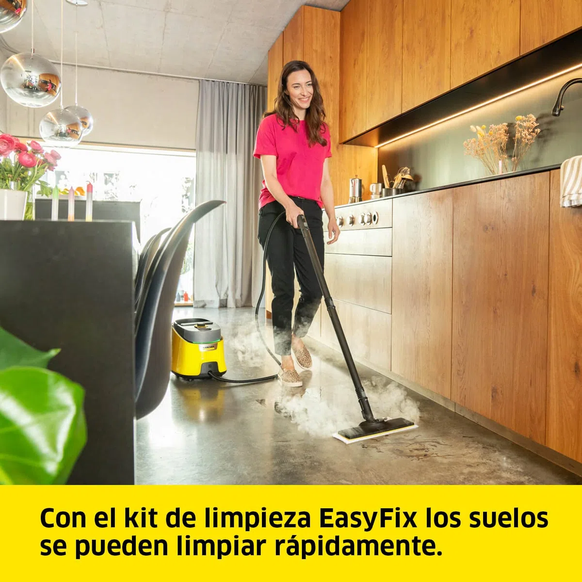 Kärcher, Limpiadora de vapor SC 4 Deluxe EasyFix, Presión de vapor 4 bar, Calentamiento 3 min, Superficie 130 m, Kit suelos EasyFix, Boquillas, cobertura microfibra y cepillo, Amarillo, Negro