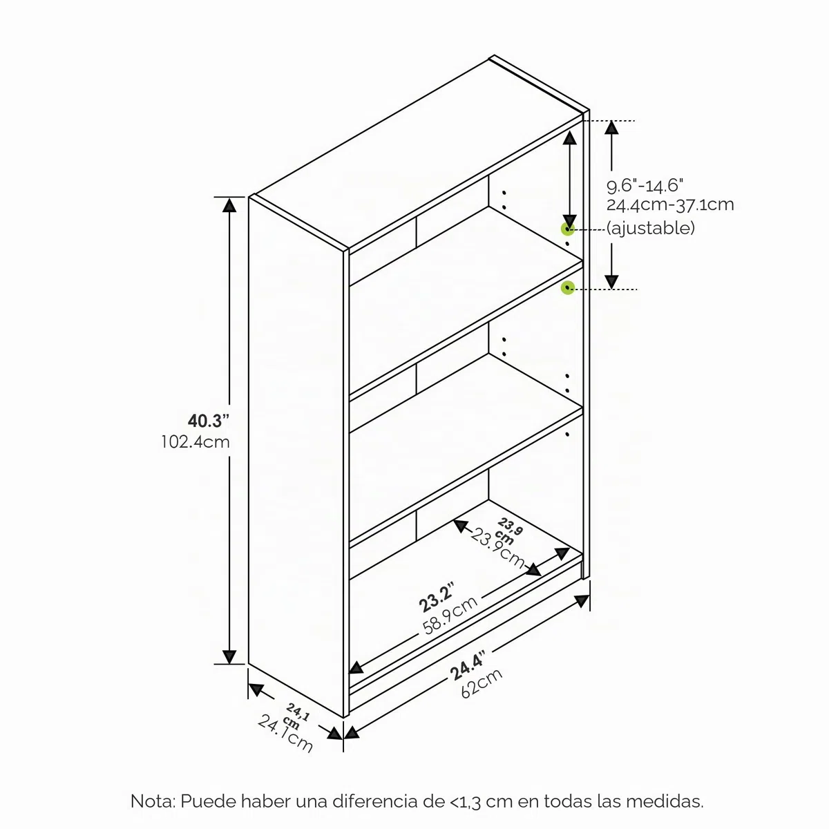 Furinno Jaya Estantería, Librero de 3 niveles con Repisas Ajustables, 24.1 x 62.2 x 102.4 cm, para organización y almacenamiento, para sala de estar, dormitorio y oficina en casa, Blanco