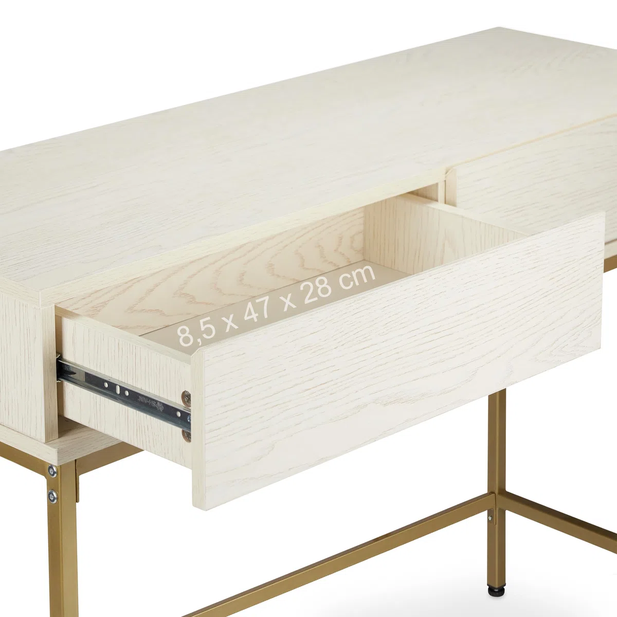 Relaxdays Consola Recibidor, 2 Cajones, Sideboard, Mesita Pasillo, Salón, Madera y Metal, 80x110x40 cm, Blanco y Dorado