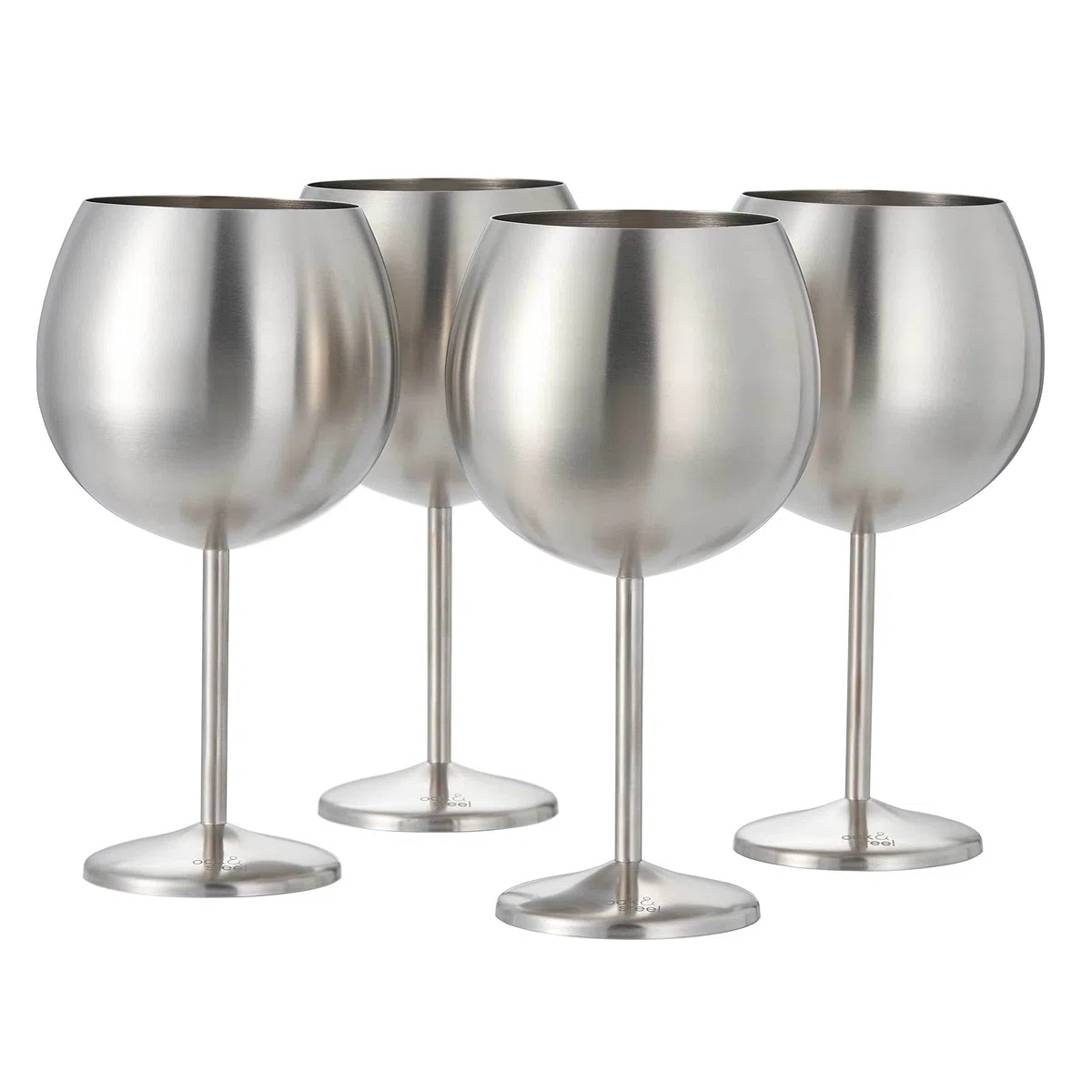 Oak & Steel - 4 Copas Globo Grandes de Acero Inoxidable para Ginebra, Copas de Cóctel (XL 700ml) - Plata Mate - Robustas e Irrompibles - Set de Regalo para Cumpleaños y Navidad