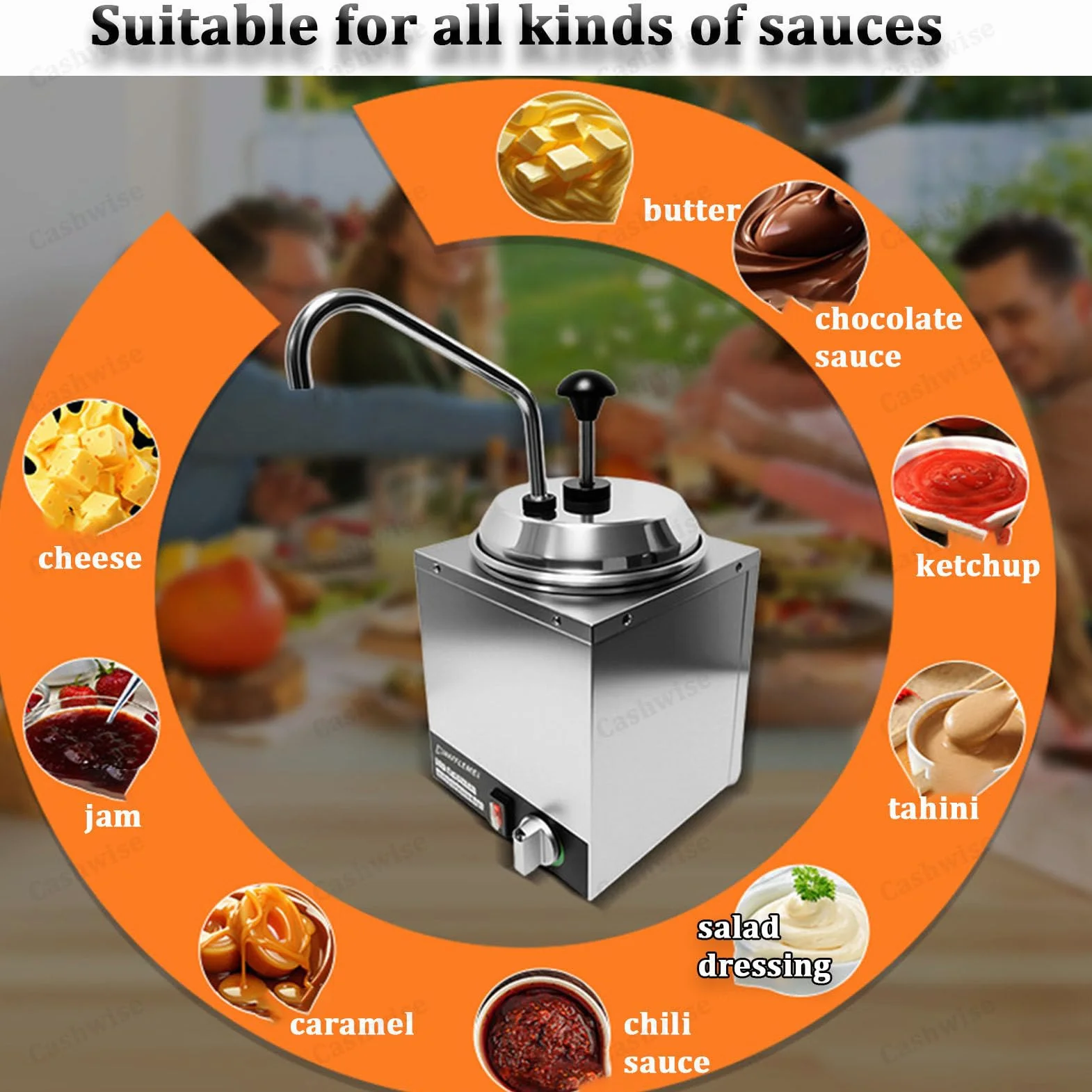 Nacho - Dispensador de queso con bomba, calentador de salsa comercial, temperatura ajustable, calentador de queso para bufé, cocina, cafetería, fiesta en casa, capacidad de 7 litros