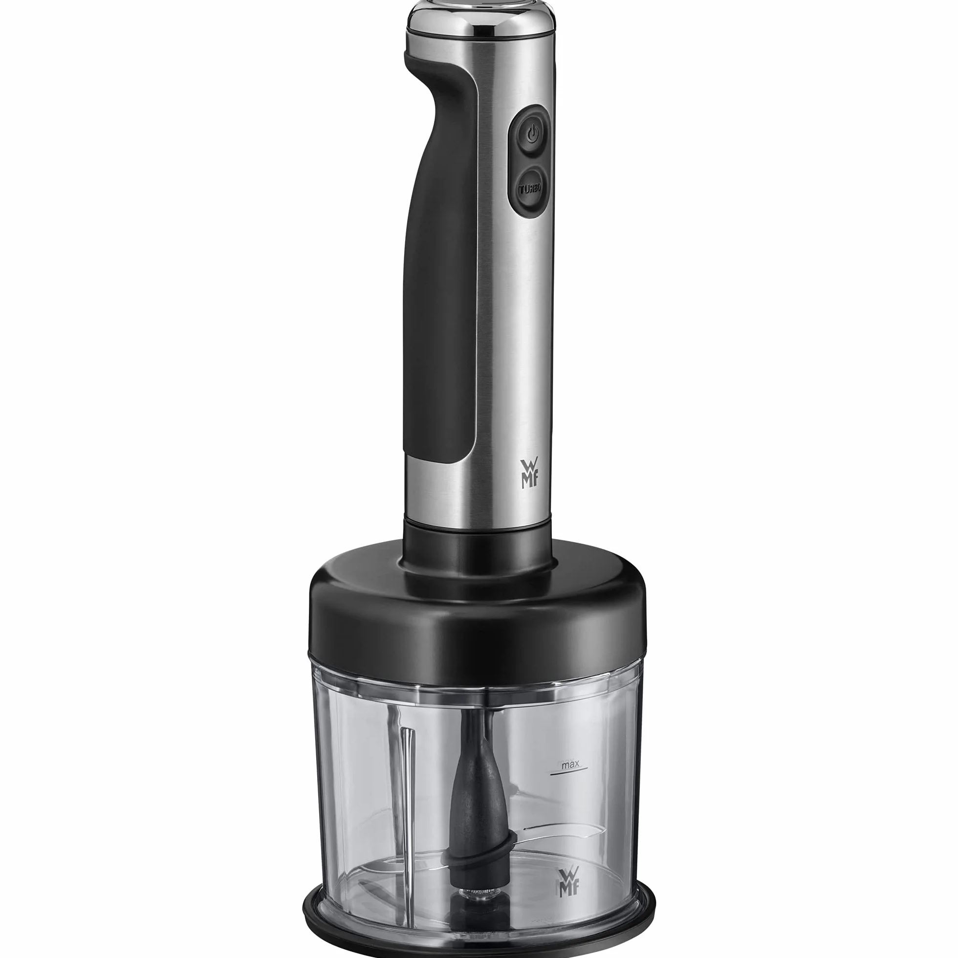 WMF Lineo - Batidora de mano 4 en 1, 700 w,vaso medidor 1 Litro, accesorio Picadora, accesorio batidor, accesorio espumador de leche Acero Inoxidable cromargan