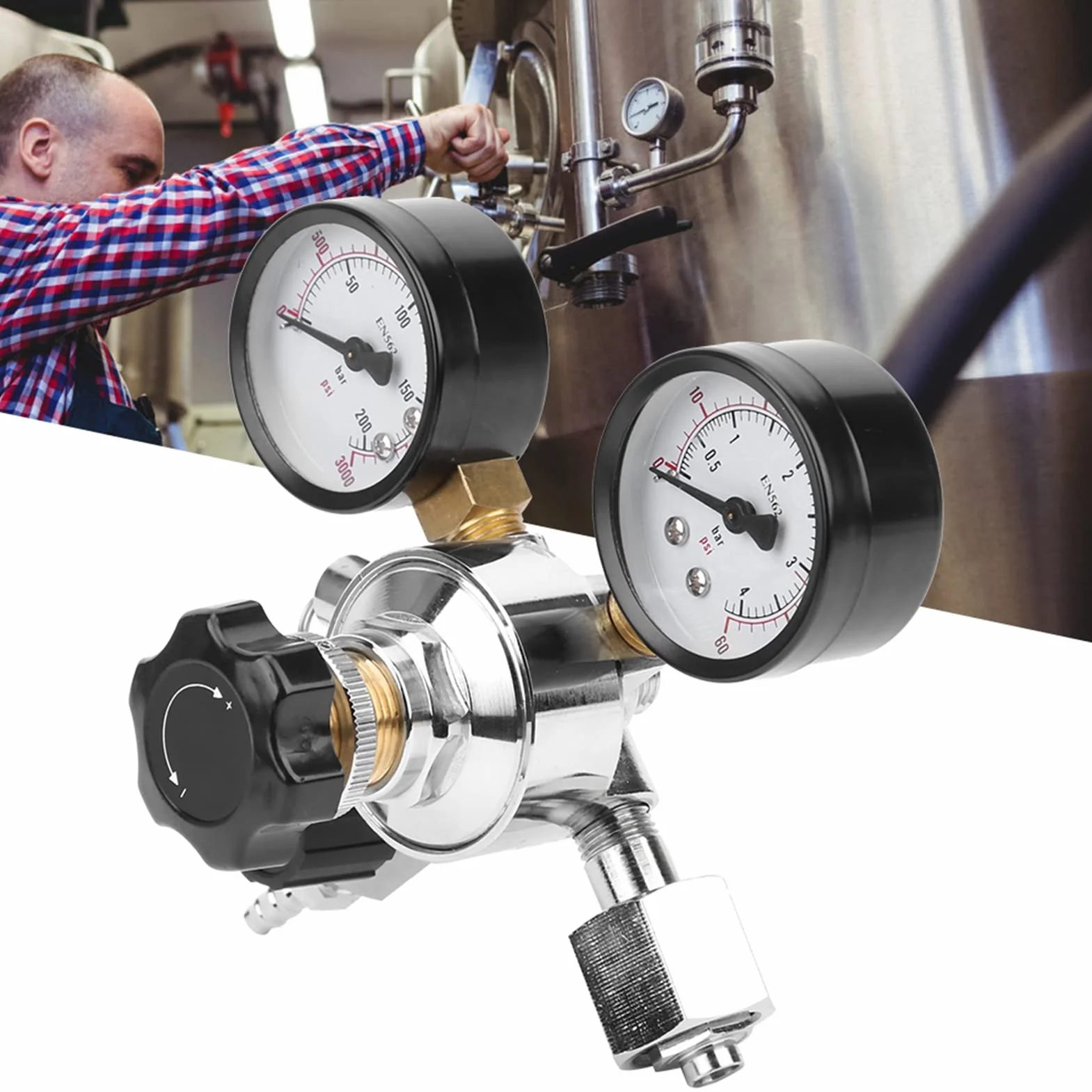 Regulador de Presión CO2 para Barril, Doble Manómetro Reductor de Presión Barril de Cerveza para Grifos Elaboración de Cerveza Dispensador de Cerveza