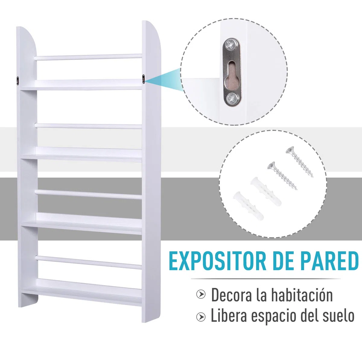 HOMCOM Estantería de Pared de Libros con 4 Estantes Librería Infantil para Hogar Oficina Carga 30kg 59x12x113 cm Blanco