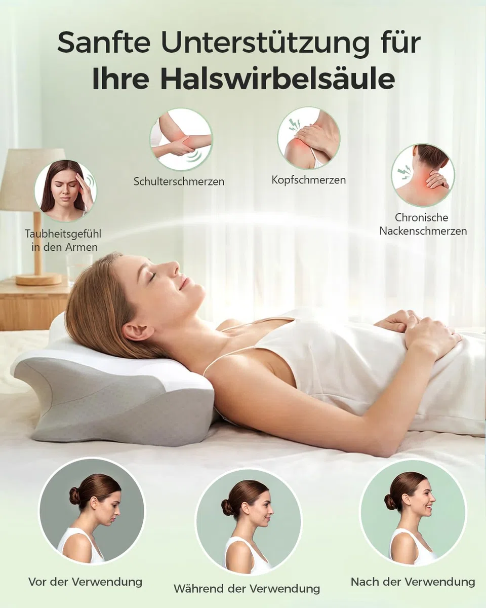 Almohada cervical ortopédica de espuma viscoelástica, cojín cervical ergonómico para una comodidad óptima para dormir, con zona de apoyo para brazos para dormir de espalda, estómago y de lado
