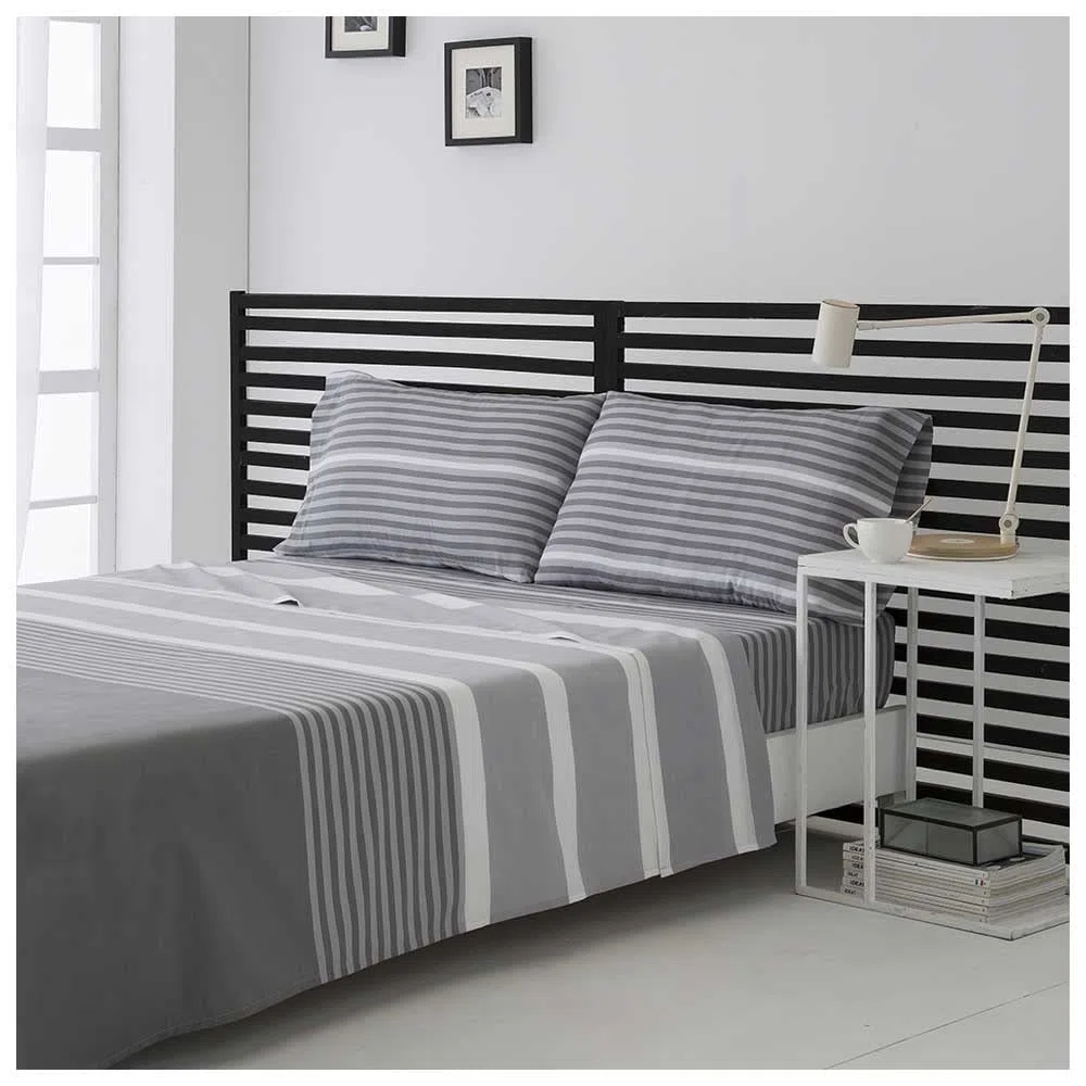 COTTON ARTean Juego sábanas Cama 200 Algodón Poliéster GAUNA Gris | Incluye 4 piezas: encimera, bajera ajustable, 2 fundas de almohada. Certificado OEKO-TEX