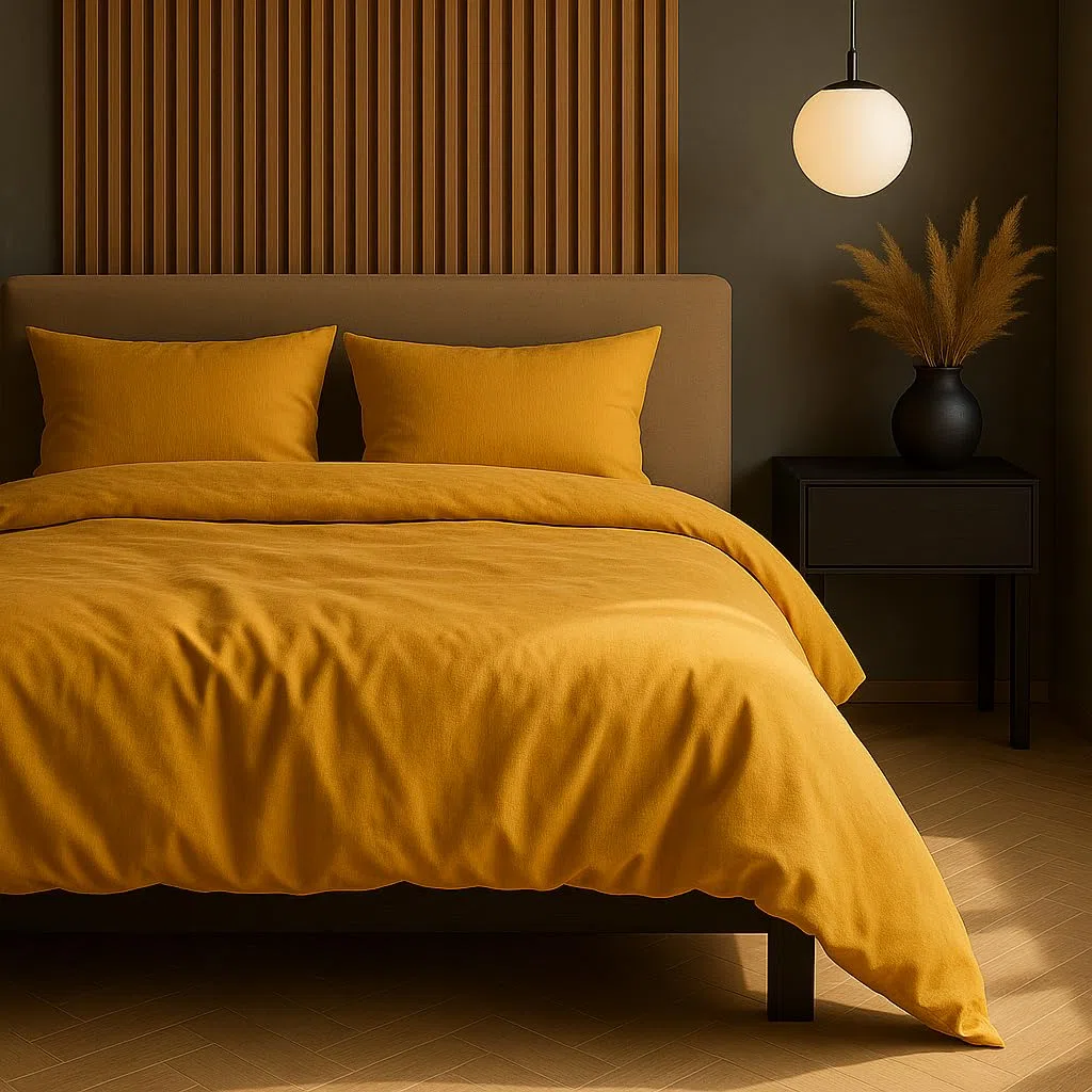 VEL VET HOME Ropa de cama de 135 x 200 cm, algodón, funda nórdica de 135 x 200 cm con funda de almohada de 80 x 80 cm, alta calidad, con cremallera, 100% algodón, fabricado en la UE, mostaza, color