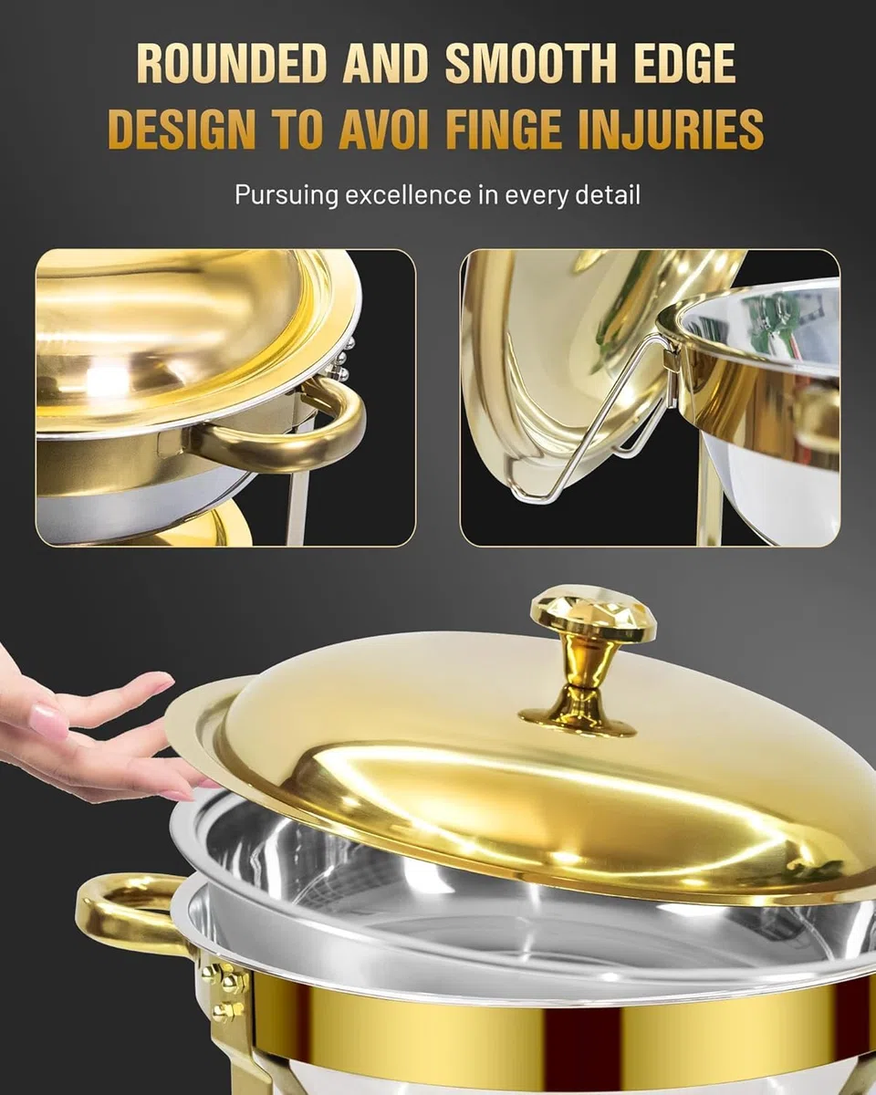 Calentador de Comida para Buffet, Chafing Dish 6L Acero Inoxidable | Juego de 2 Unidades, Calentador de Alimentos Buffet para Fiestas, Bodas, Banquetes y Eventos de Catering, Dorado y Plateado