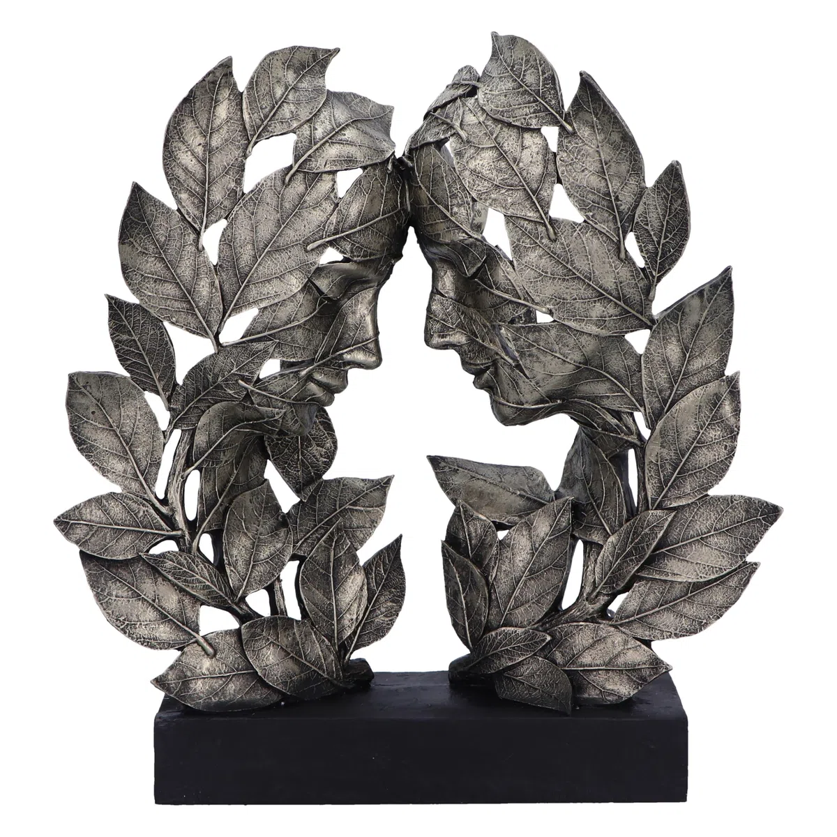 Nemesis Now Natural Emotion – Amor 31 cm, Resina, Plata, Cabezas Tocando Hojas, Escultura, Boda o día de San Valentín, Ideal para los Amantes de la Naturaleza y el Arte, Fundido en la Mejor Resina, | Resina, escultura de hojas tocando cabezas, regalo de b