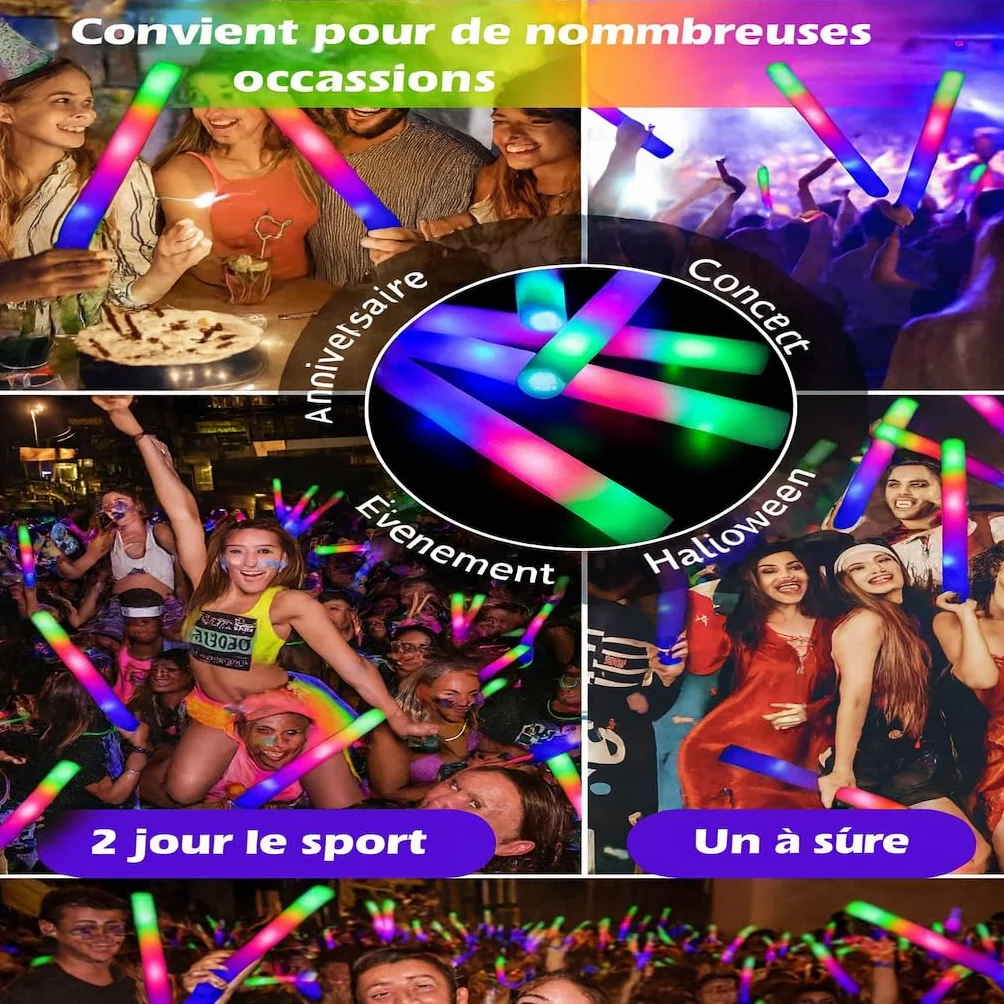 Zenda Club - Juego de 40 palos luminosos LED 48 cm - Color Azul - Espuma de alta calidad - 3 modos (fijo/clap/Flash) - Ideal para fiestas, conciertos, bodas, aniversarios - Autonomía 8H