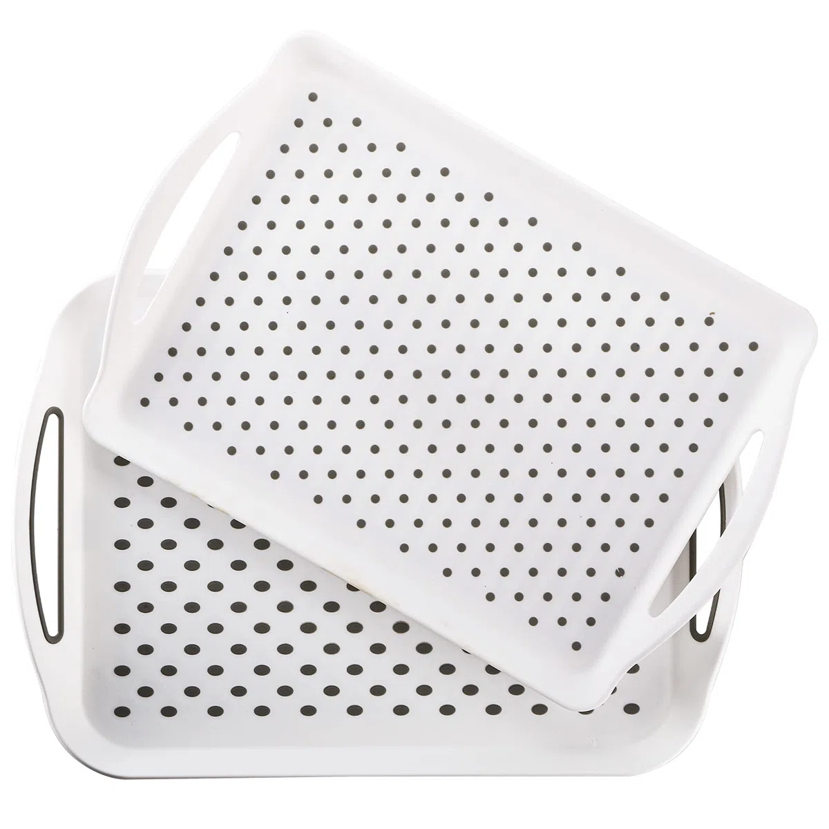 TOPZEA Paquete de 2 bandejas antideslizantes para servir alimentos con asa, 16.5 x 11 pulgadas, bandeja rectangular de plástico para servir restaurante, cafetería, comida rápida, bandeja de desayuno
