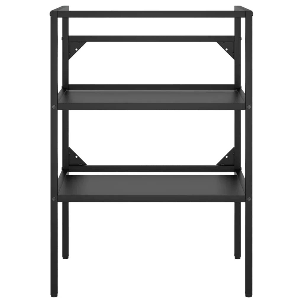 Bastidor de lavabo, negro, 59 x 38 x 83 cm, caja de almacenamiento de hierro con recubrimiento en polvo, resistente a la intemperie, toallero duradero