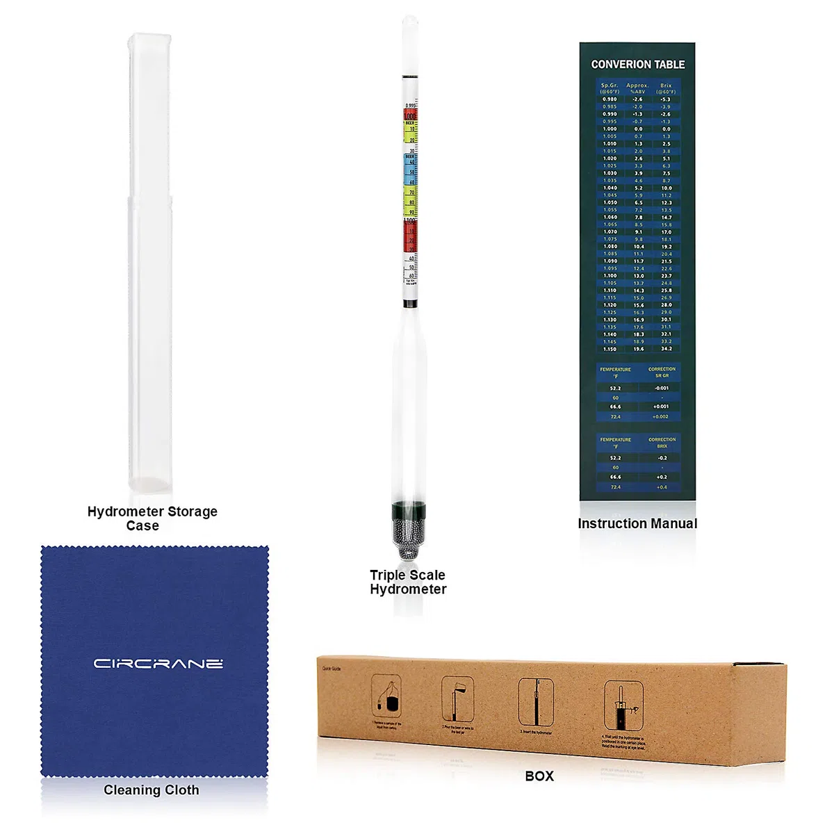 Circrane Kit de hidrómetro de triple escala, hidrómetro de alcohol para cerveza, vino, hidromiel y kombucha, ABV, Brix y kit de prueba de gravedad, suministros de elaboración casera