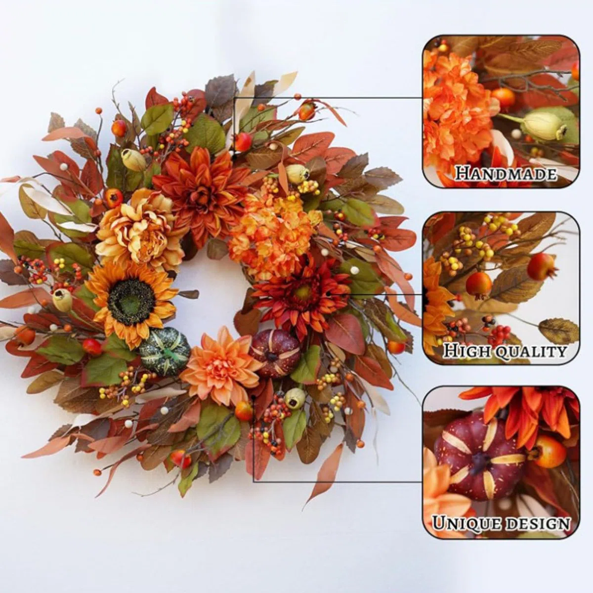 Coronas De Otoño para La Puerta De Entrada 42 Cm De Arce Artificial para La | Coronas de Otoño para Porche Para Decoración De Festival Acción De Gracias Halloween Vacaciones Puerta Y Pared