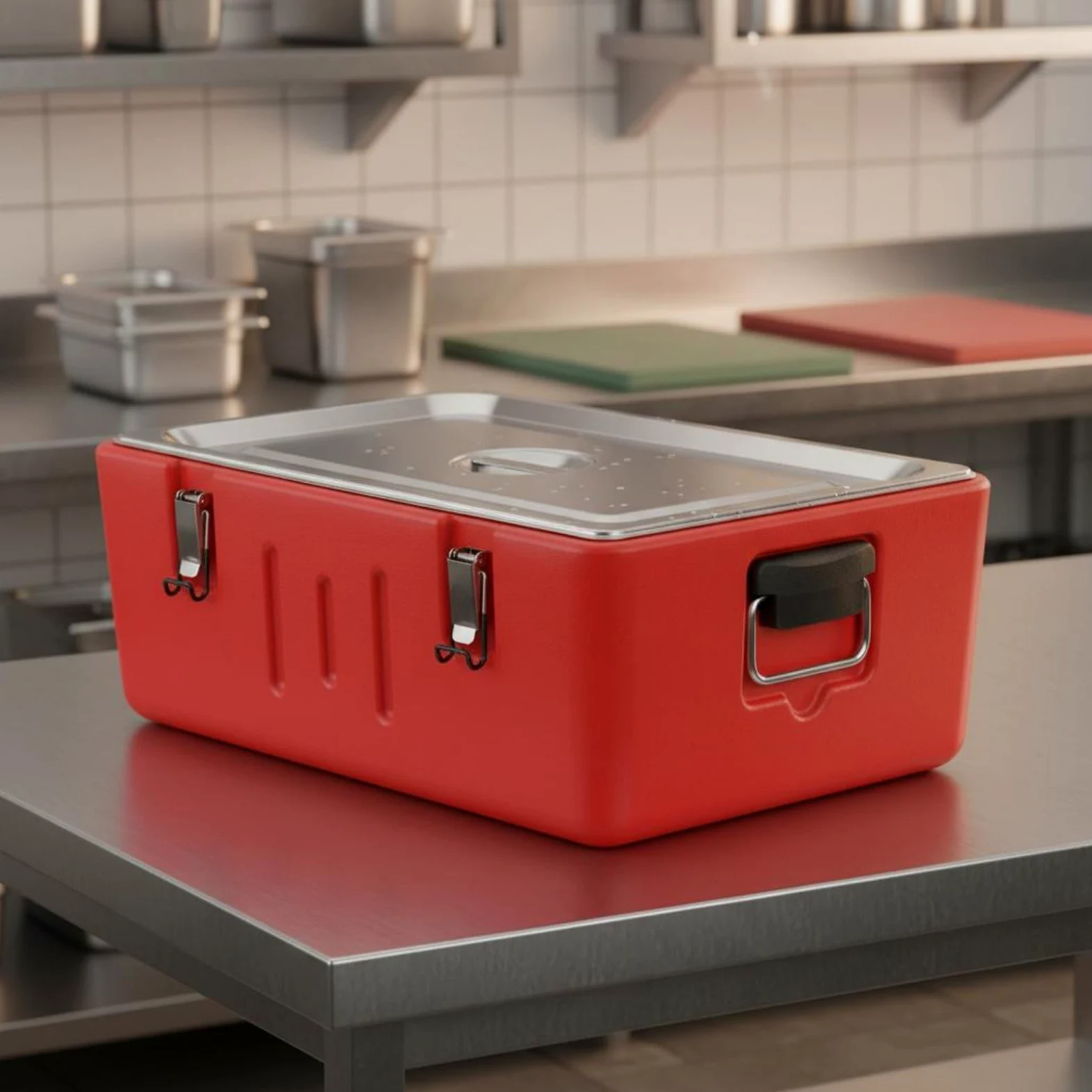 Contenedor Térmico de Comidas con Mango Lateral Robusto Caja Isotérmica Portaalimentos Portacomidas Materiales Acero Inoxidable y PP Adecuado para, Removable 4 Grids