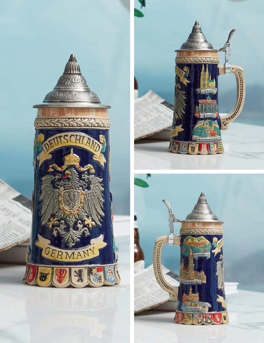HAUCOZE Jarra de Cerveza Alemana Vikinga Bavaria,Taza con Tapa, Regalo de Oktoberfest y Cumpleaños para Hombres Padre Esposo 0,6 Litros