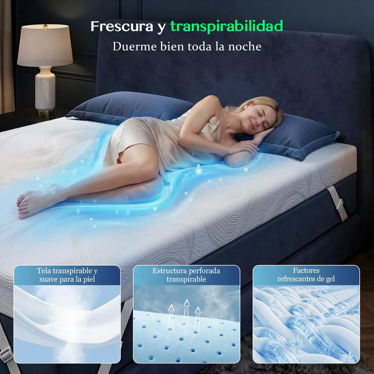 Topper Viscoelástico 160x200 Gel, Grosor 10 cm, Sobrecolchón Suave y Transpirable, Desenfundable y Lavable, Prueba de Sueño 100 Días, para Camping-Car y Colchón
