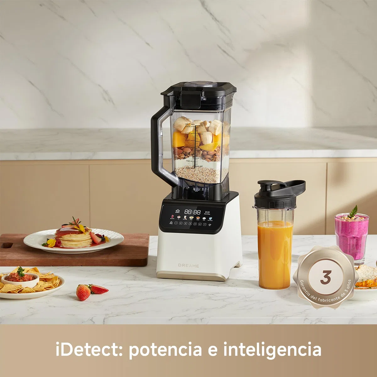 DREAME BlendLogic Blanco, Batidora de Vaso, Tecnología IDetect | 2 Vasos de Tritán (2,0 L + 700 ml), Potente Motor de 2000 W, 9 Programas Inteligentes, Programa de Autolimpieza