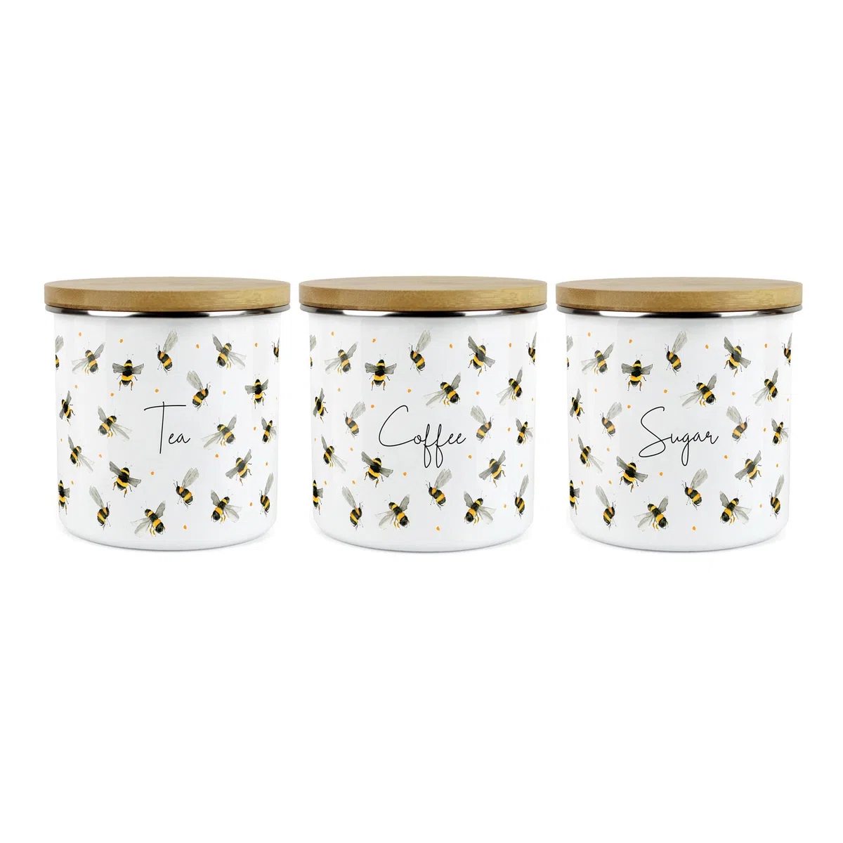 Purely Home Scattered Bees - Juego de recipientes para té, café y azúcar, metal blanco esmaltado para almacenamiento de alimentos