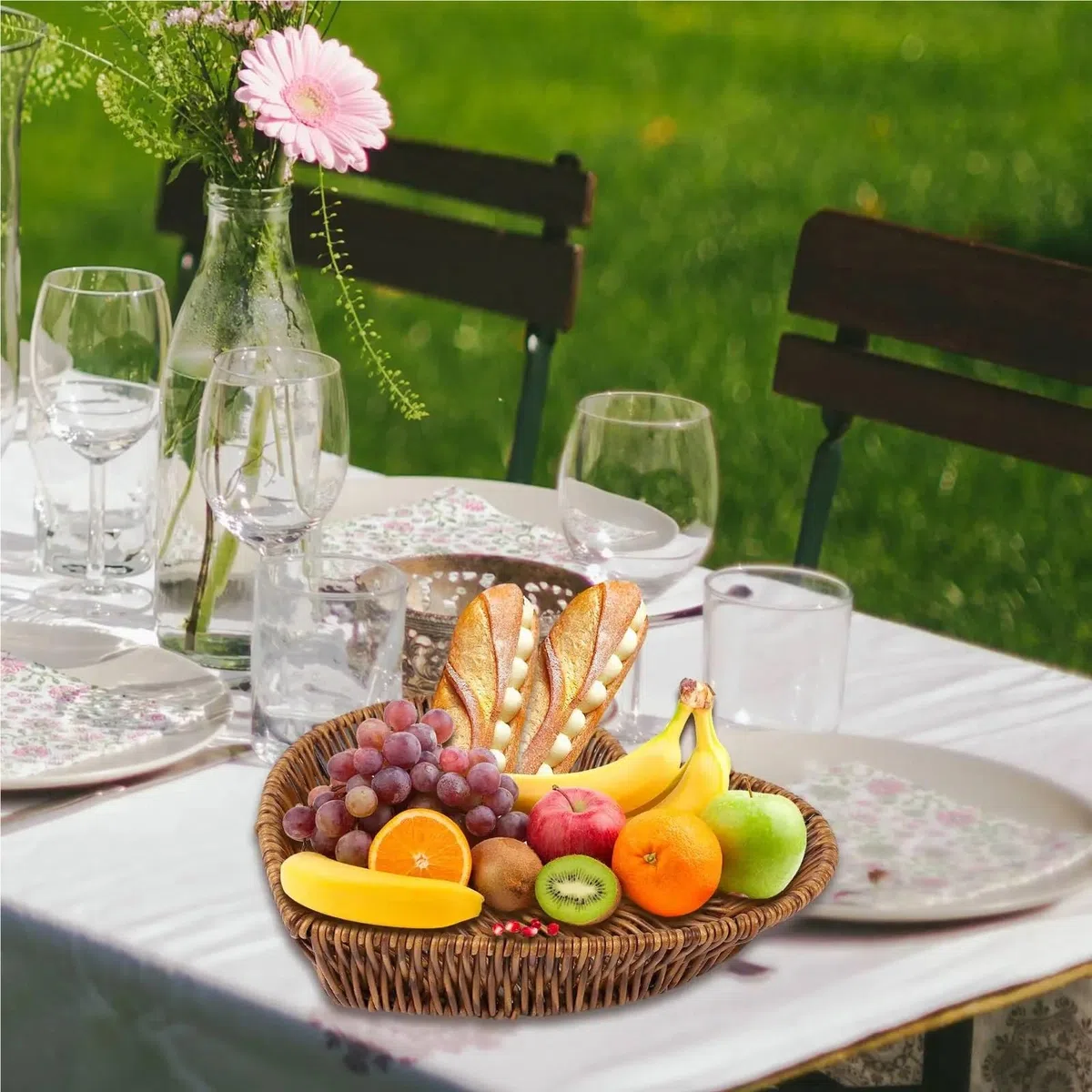 Cesta De Fruta 2 unids/Set Cesta Tejida de Mimbre Tejida cestas for Servir Pan Frutas Verduras Restaurante Servir Mesa Display RATT Cesta De Fruta(A Set)
