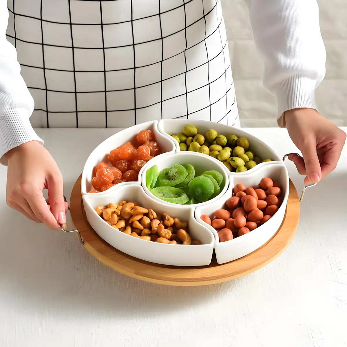 Giratorio De Snacks Dispensador Extraíble 5 Compartimentos Aperitivos | Organizador giratorio de almacenamiento para snacks Dip para chips para , pícnic, camping, Navidad