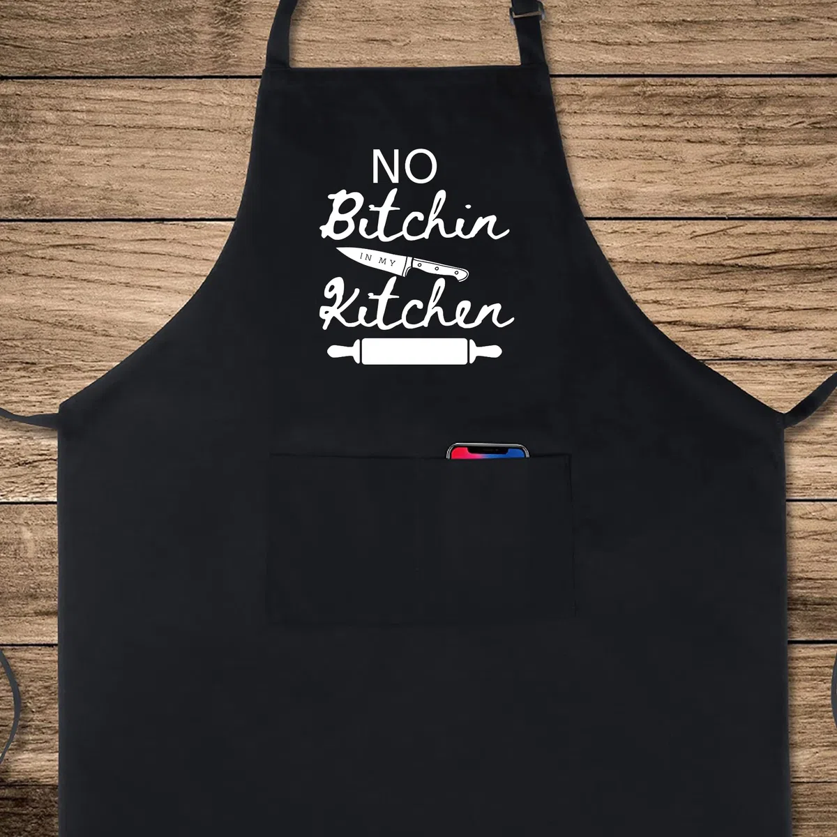 Delantales con texto en inglés "No Bitchin In My Kitchen" para mujer, divertido delantal impreso, regalo para ella, delantal de chef, delantal de cocina, delantal de barbacoa, regalo para mamá, Negro,
