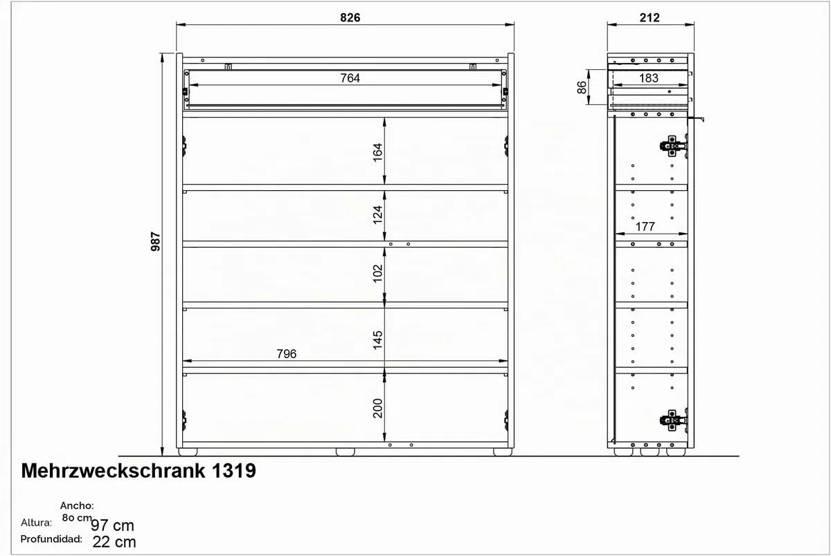 Germania Armario Zapatero 1319-629 GW-Ameca, en Verde Pardo/Roble navarra, con amortiguación en Las Puertas, 83 x 99 x 22 cm (Ancho x Alto x Profundidad)