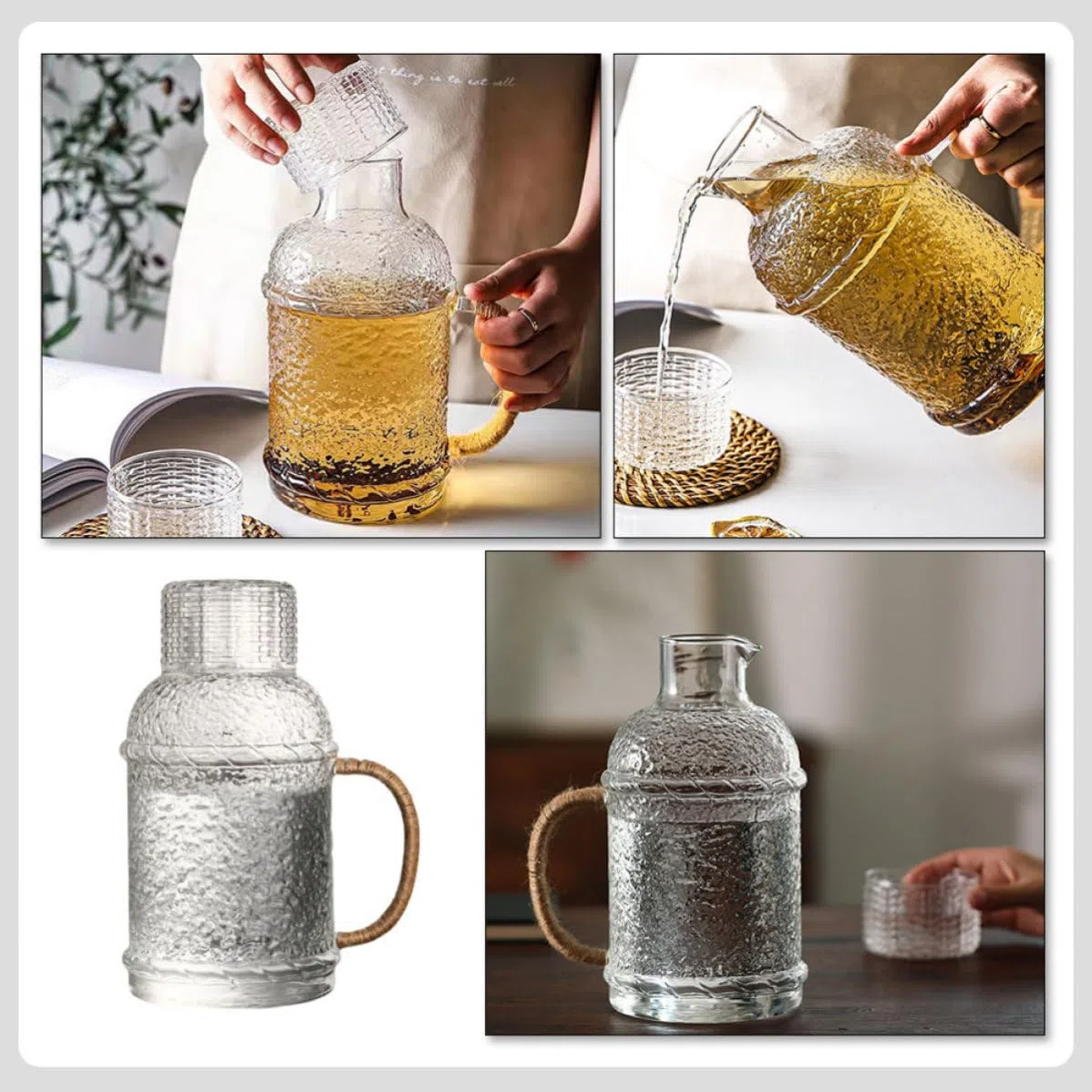 Jarra Diseño de Altas a Vidrio Temperaturas Agua Resistente Capacidad de 2l y Fácil de Verter y Resistente a Roturas para Fiestas Hogar