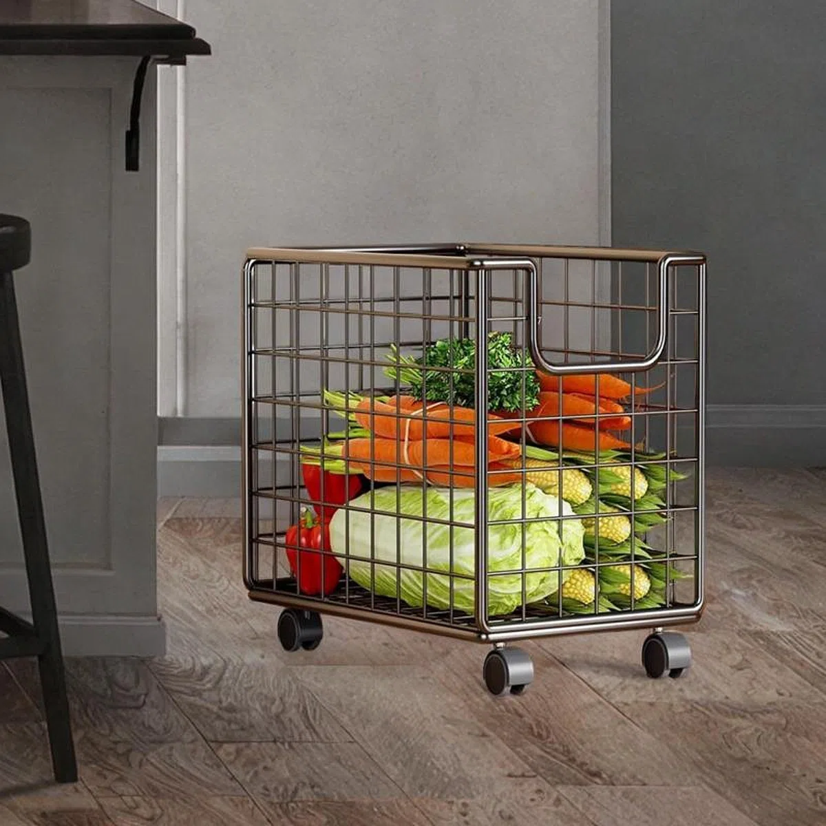 LOVIVER Estante de despensa de carros de Almacenamiento de Cocina, Cesta de Almacenamiento de Alambre de Metal, Organizador, Carrito de Rollo de Frutas de