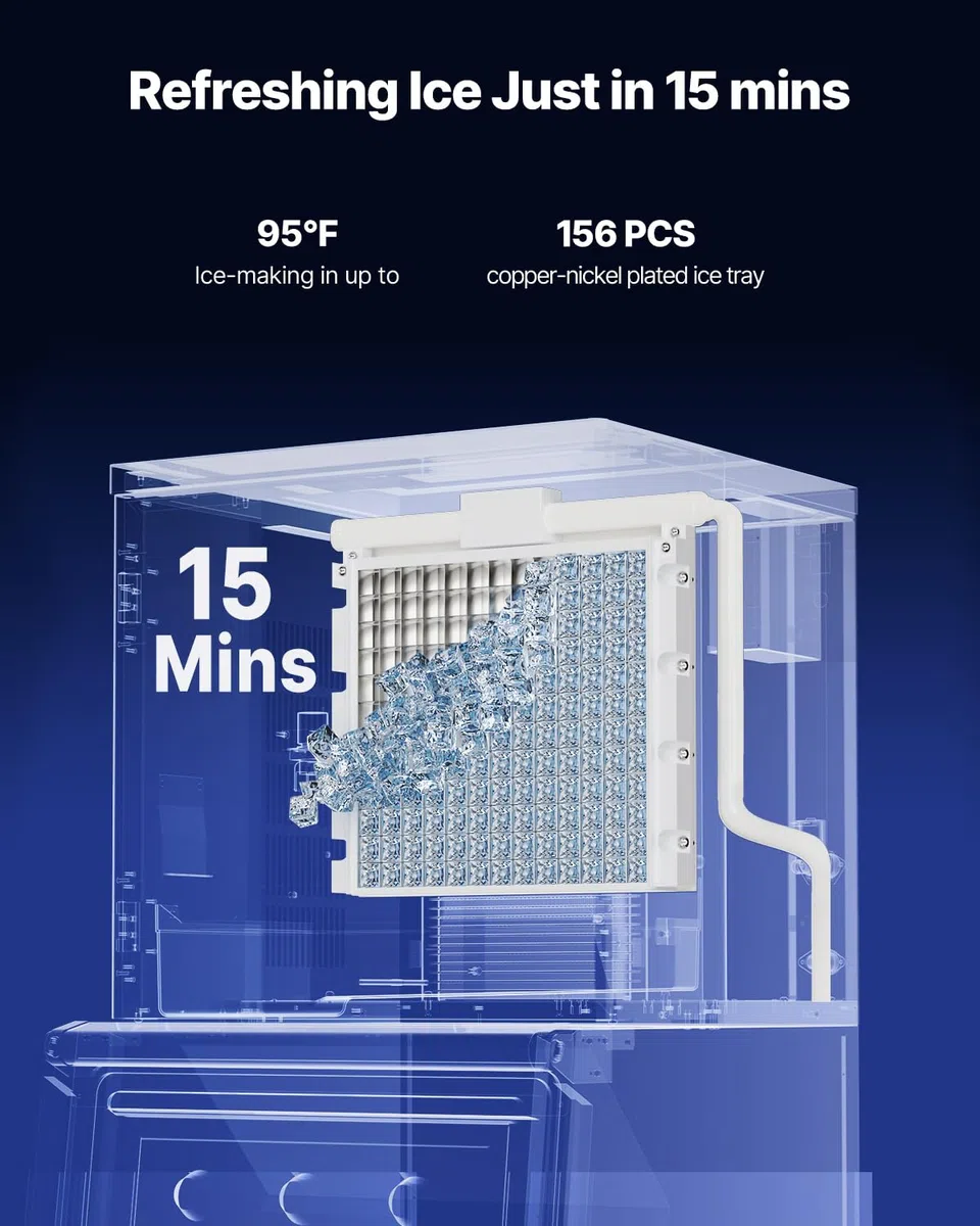 VEVOR Máquina para Fabricar Hielo 163 kg/día, Máquina de Hielo de Acero Inoxidable, Autolimpiante, 156 Bandejas, Grosor Ajustable, para Restaurantes, Bares, Cafeterías, Hoteles, (Solo Cabezal)