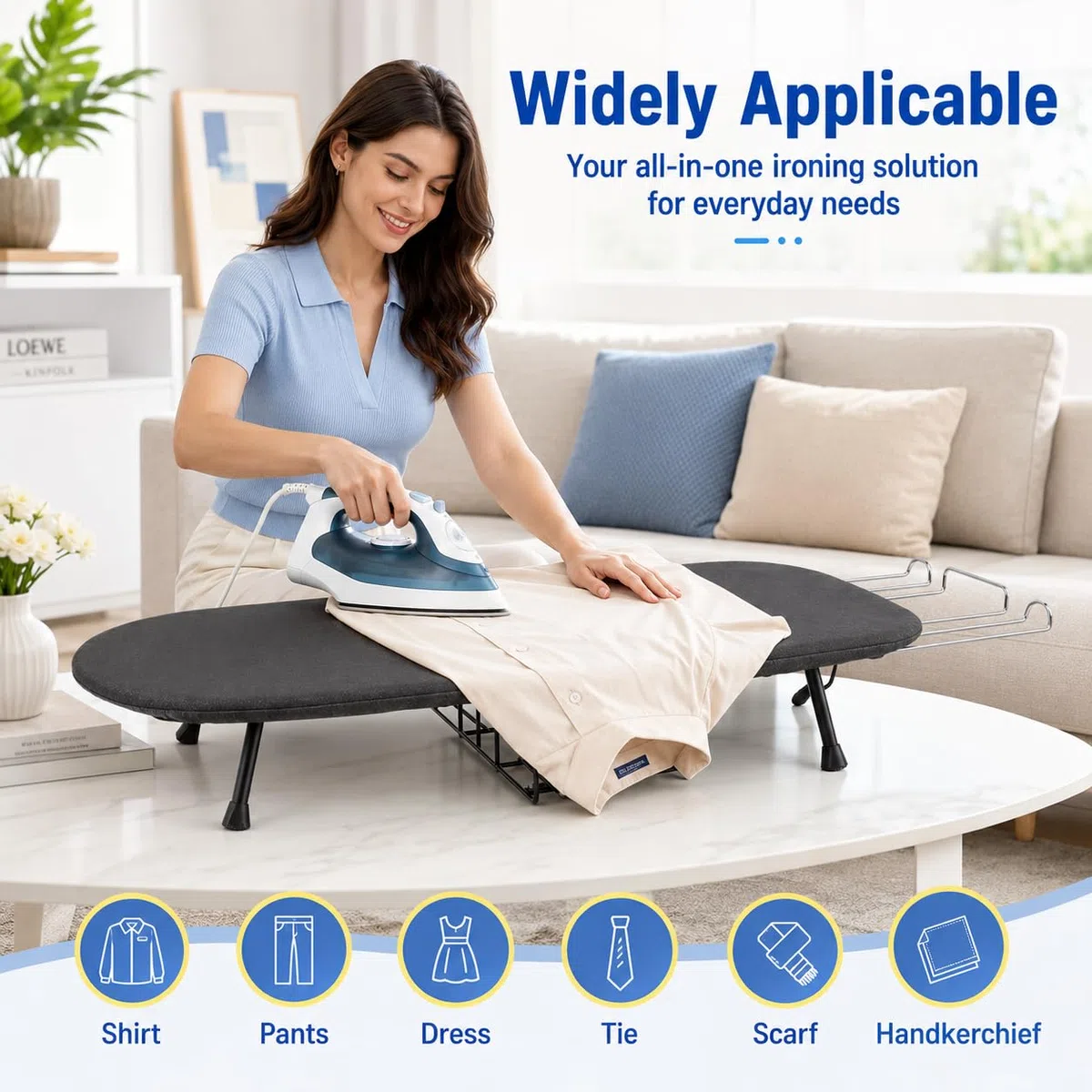Tabla de Planchar Plegable con Soporte para Plancha para Viajes en el Hogar | Tabla de Planchar Plegable Pequeña de Mesa con Patas Antideslizantes,Gancho,Funda Resistente al Calor,Ahorra Espacio,77x31cm