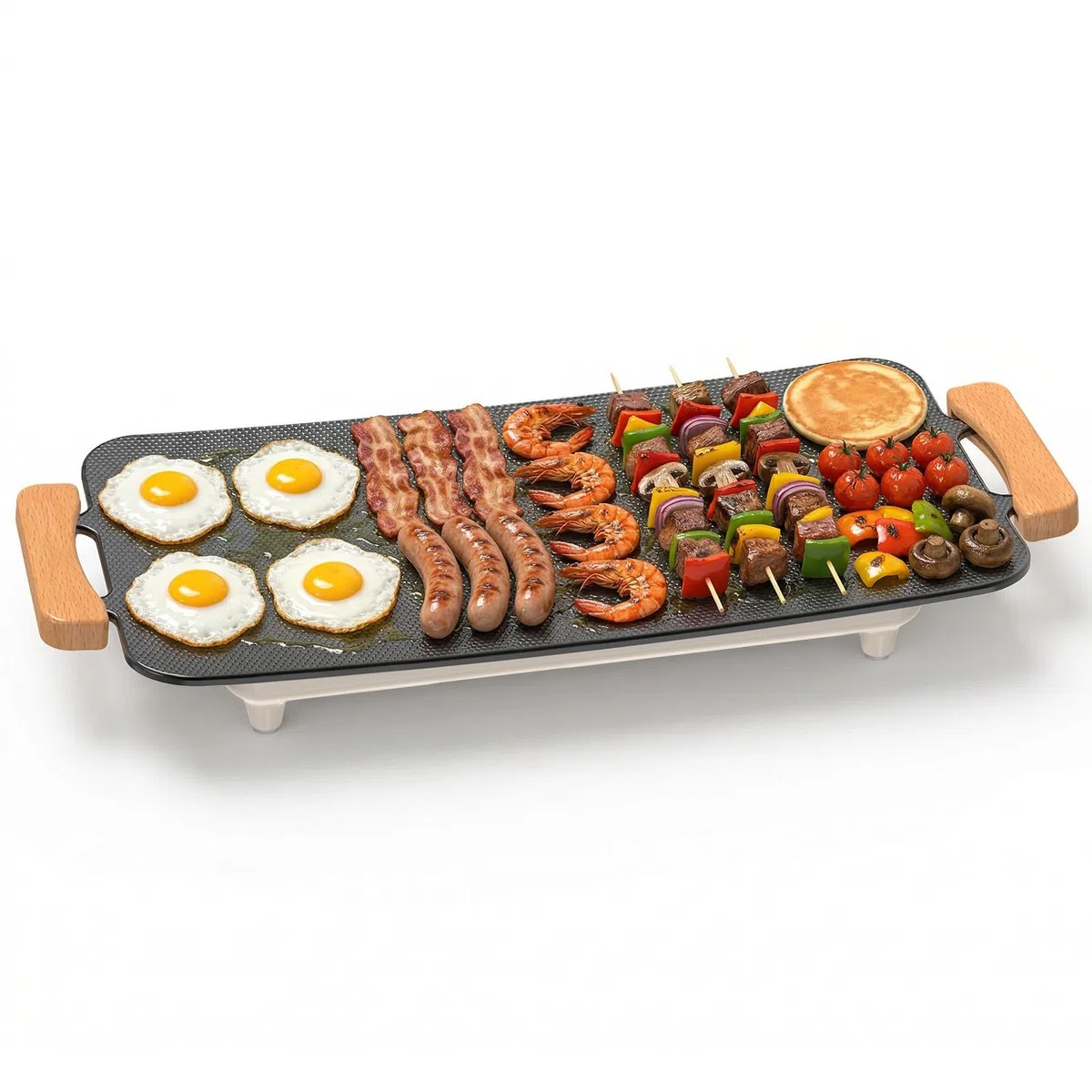WOOX 1380W Plancha de Asar Eléctrica – Superficie 51x30 cm, Antiadherente, Comidas Familiares, Tortitas y Carne, Calentamiento Rápido, Sin PFAS, Asas de Roble, Fácil de Limpiar