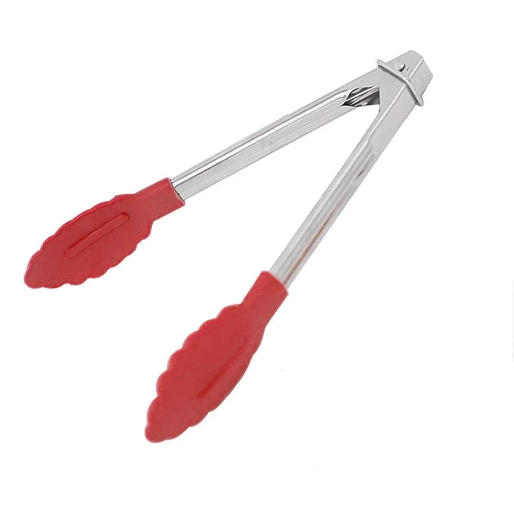 Pinzas de Cocina Pinzas de Silicona de Acero Inoxidable para Alimentos para Cocina Pinzas de Cocina Antideslizantes Barbacoa Utensilios de Cocina (Rojo)