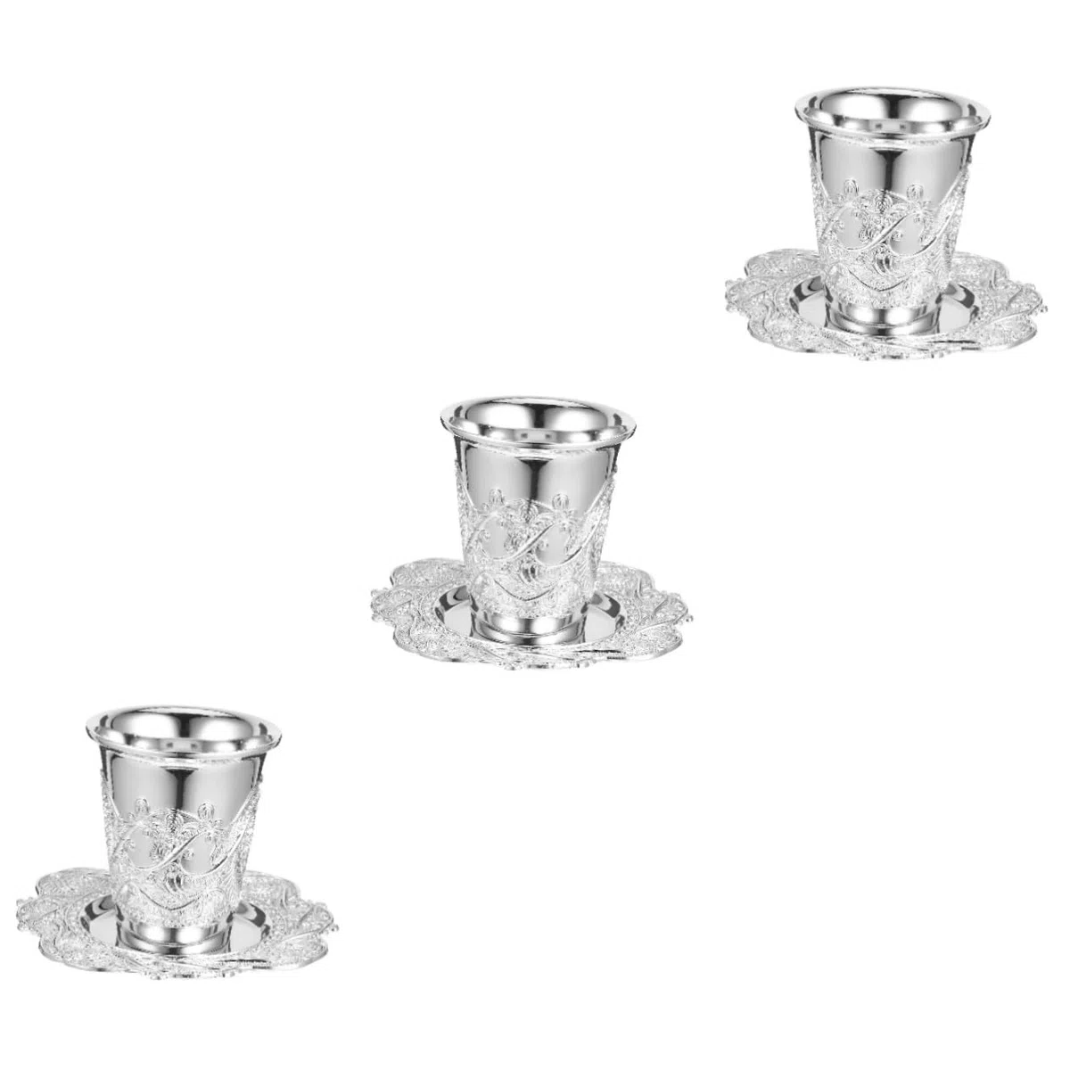 Cabilock 3 Juegos taza copa de vino copa cáliz de kidush grabada vasos de whisky sagrada de escritorio ofreciendo suministros Aleación de zinc Silver