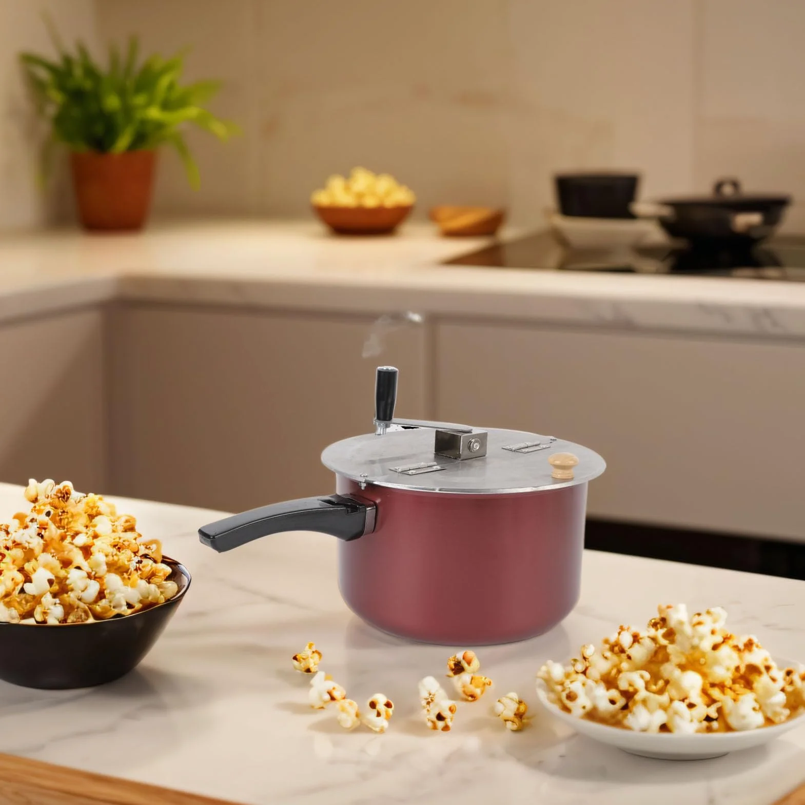 Máquina para Hacer Palomitas de Maíz para Estufa, Máquina para Hacer Palomitas de Maíz de Acero Inoxidable con Manivela, Olla para Palomitas de Maíz de Acero Inoxidable