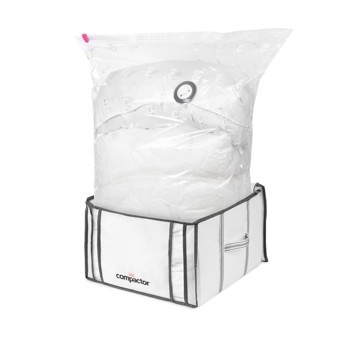 Compactor - Cajas almacenaje al vacío ropa, edredones, nórdicos, almohadas. Pack 3 Talla M. Organizador armario con bolsa al vacío ropa integrada, compresión con aspiradora. Ahorra espacio