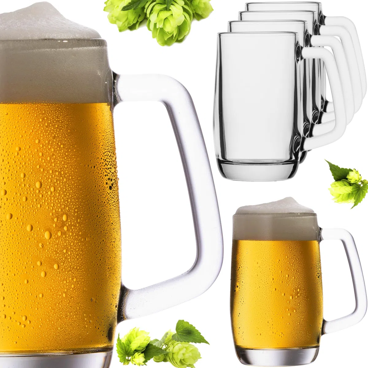PLATINUX Juego de 6 jarras de cerveza con asa de cristal, 300 ml (máx. 375 ml)