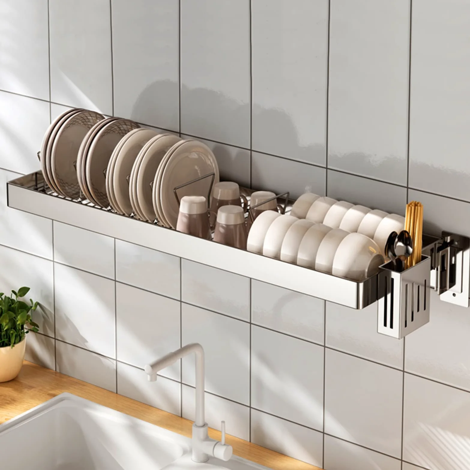 Escurridor de acero inoxidable montado en la pared para fregadero de cocina, ajustable, 55 cm, 95 cm, ahorro de espacio, 85 cm para un secado y nización eficientes