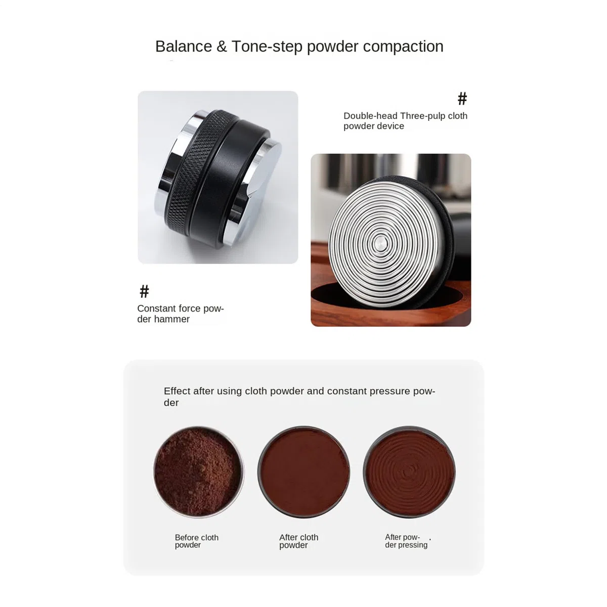 Tamper set | Juego de tamper universal antideslizante de 7 piezas - Accesorios para y nivelador - para doméstico, cocina, estudio, espacio comercial y oficina