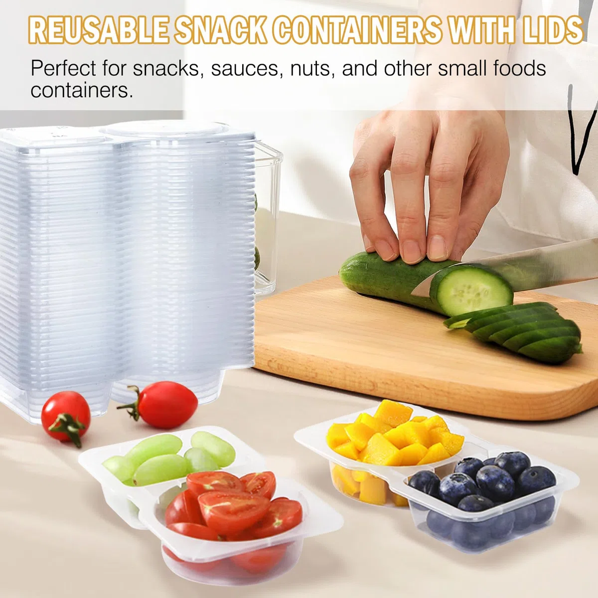 Paquete de 20 recipientes de condimentos con tapas, recipientes de aperitivos de doble compartimento a prueba de fugas, recipientes de plástico portátiles para preparación de comidas, salsas